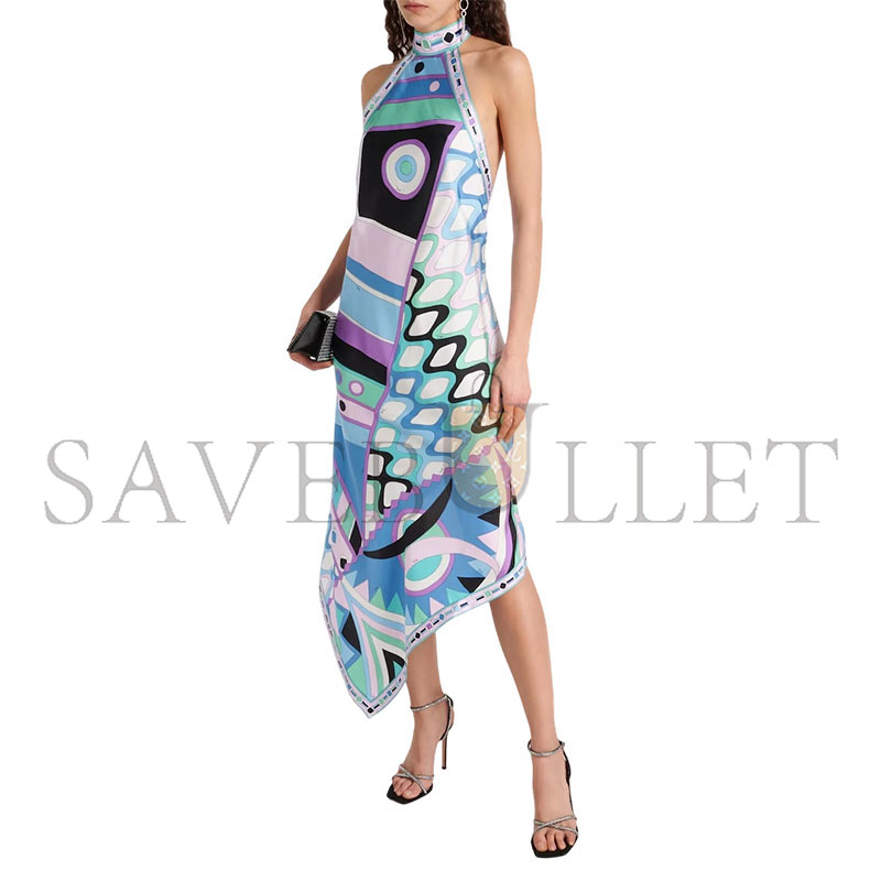 PUCCI VIVARA HALTERNECK SILK MIDI DRESS 